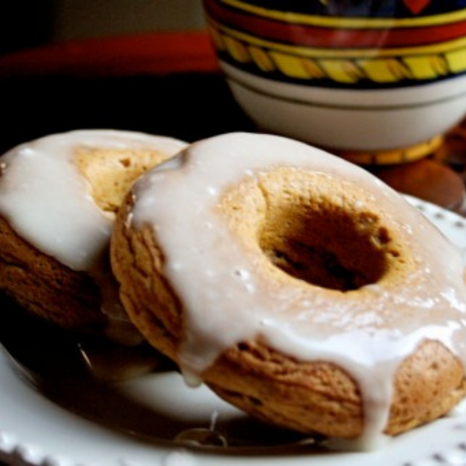 Baked Pumpkin Doughnuts with Maple Syrup Icing
